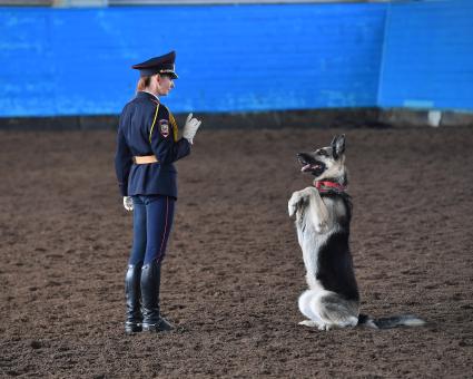Москва. Полицейский кинолог с собакой.
