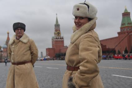 Москва. Участники торжественного марша, посвященного 78-й годовщине военного парада 1941 года, на Красной площади.