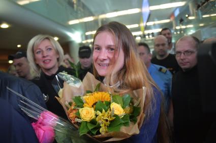 Москва, аэропорт Шереметьево. Встреча  Марии Бутиной, освобожденной из тюрьмы США, в аэропорту Шереметьева имени А.С.Пушкина.