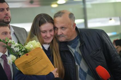 Москва, аэропорт Шереметьево. Встреча  Марии Бутиной, освобожденной из тюрьмы США, в аэропорту Шереметьева имени А.С.Пушкина.