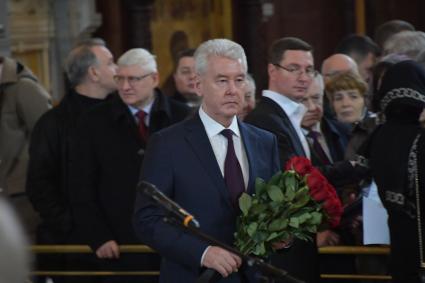 Москва. Мэр Москвы Сергей Собянин на церемонии прощания с бывшим мэрм Москвы Юрием Лужковым в храме Христа Спасителя.