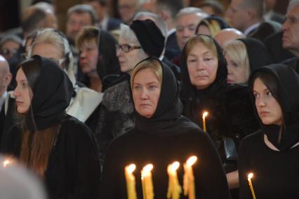 Москва. Вдова Юрия Лужкова  Елена Батурина  на церемонии прощания с бывшим  мэрм Москвы Юрием Лужковым в храме Христа Спасителя.