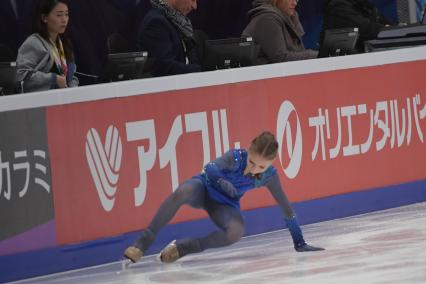 Москва.  Спортсменка из России Александра Трусова во время выступления в произвольной программе женского одиночного катания в рамках Гран-при по фигурному катанию `Кубок Ростелеком` во дворце спорта `Мегаспорт`.