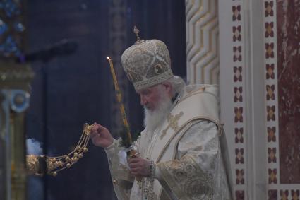 Москва. Патриарх Московский и всея Руси Кирилл во время Рождественского богослужения в храме Христа Спасителя.