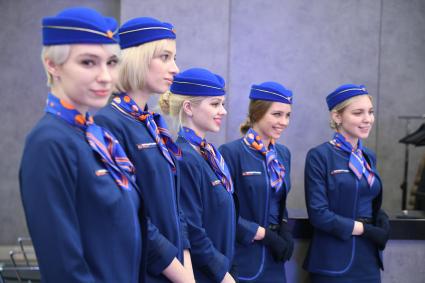 Московская область. Сотрудницы международного аэропорта Шереметьево в здании нового терминала С.