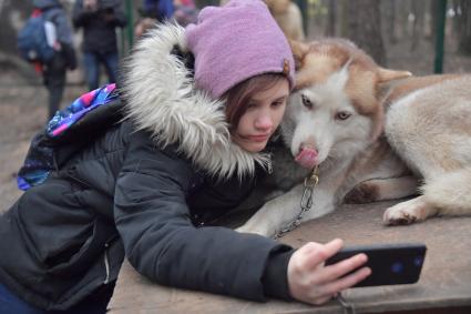 Москва. Во время открытия  социальной реабилитационной программы  `По пути с хаски` в парке Сокольниках.