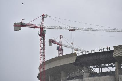 Москва. Здание СК `Олимпийский`, где идет реконструкция.