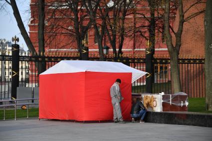 Москва.  Рабочие в Александровском саду.