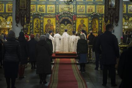 Екатеринбург. Свято-Троицкий собор. Пасхальное богослужение проведенное вприсутствии большого колличества прихожан, вопреки требованию главного санитарного врача Свердловской области и митрополита Екатеринбургского и Верхотурского Кирилла, не посещать церкви и храмы, для нераспространения коронавирусной инфекции COVID-19