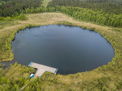 Московская область.  Вид сверху на озеро Бабошкино Балашихинского района.