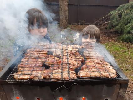 Московская область, деревня Вялки. Мясо зажаренное на решетке.