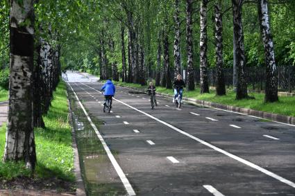 Москва.  Велосипедисты в парке  `Сокольники`.