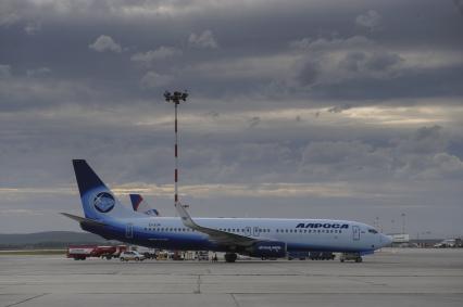 Екатеринбург. Самолет Боинг 737-800 авиакомпании \'Алроса\' в аэропорту \'Кольцово\'