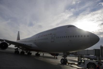 Екатеринбург. Самолет Боинг 747-400 авиакомпании \'Россия\' в аэропорту \'Кольцово\'