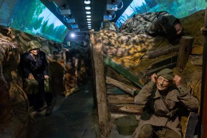 Санкт-Петербург. Экспозиция вагона `Поезда Победы`, посвященная 75-летию Победы в Великой Отечественной войне.