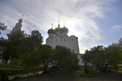 Москва.   Вид  на Соборный храм Смоленской иконы Божией матери в Новодевичьем монастыре.