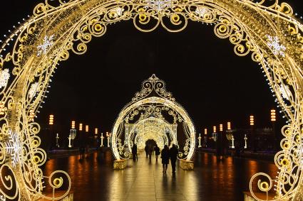 Москва. Новогодняя иллюминация на Центральной аллее ВДНХ.