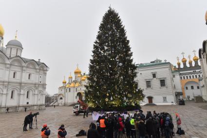 Москва. Пресс-секретарь Управления делами президента РФ Елена Крылова во время украшения главной новогодней елки страны на Соборной площади в Кремле.