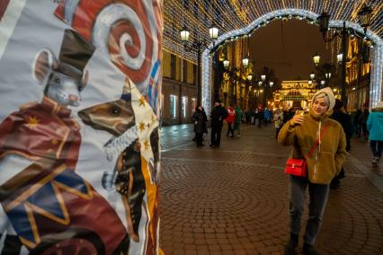 Санкт-Петербург. Посетители на рождественской  ярмарке на Манежной площади .