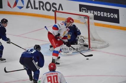 Москва. Игрок сборной России Егор Коршков #23 в матче второго этапа Еврохоккейтура 2020/21 `Кубок Первого канала ` между сборными командами России и Финляндии.