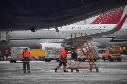 Москва.  Самолет в международном аэропорту Шереметьево.