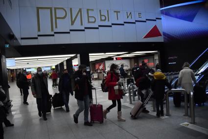 Москва. Пассажиры в международном аэропорту Шереметьево.