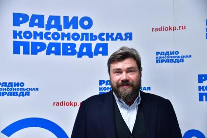 Москва. Председатель совета директоров группы компаний `Царьград` Константин Малофеев на радиостанции `Комсомольская правда`.