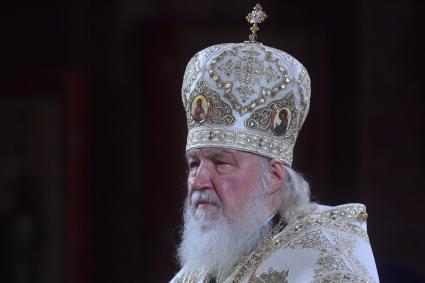 Москва. Патриарх Московский и всея Руси Кирилл во время Рождественского богослужения в храме Христа Спасителя в Москве.