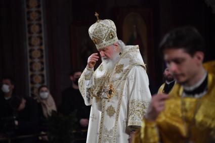 Москва. Патриарх Московский и всея Руси Кирилл во время Рождественского богослужения в храме Христа Спасителя в Москве.