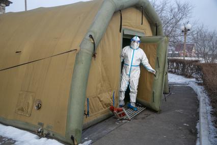 г.Черногорск. Мобильный госпиталь Минобороны РФ для лечения пациентов с COVID-19, размещенный на базе реабилитационного центра им. А. И. Лебедя.