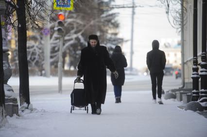 Екатеринбург. Горожане на одной из улиц города во время зимних морозов