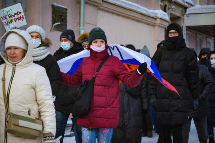 Новосибирск. Шествие участников несанкционированной акции в поддержку оппозиционера Алексея Навального.