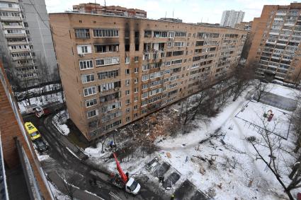 Химки. Пострадавшие квартиры в результате взрыва бытового газа в жилом доме на улице Зеленая.