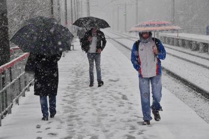 Москва. Горожане во время снегопада.