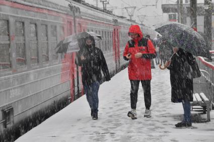 Москва. Горожане во время снегопада.