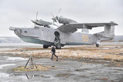 Мурманская область.   Самолет-амфибия Бе-12 в экспозиции  музея военно-воздушных сил Северного флота.