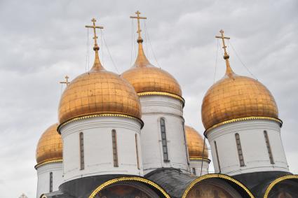 Москва.  Купола Успенского собора.