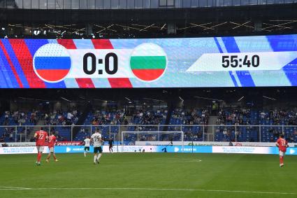Москва. Во время матча по футболу между сборными командами России и Болгарии.