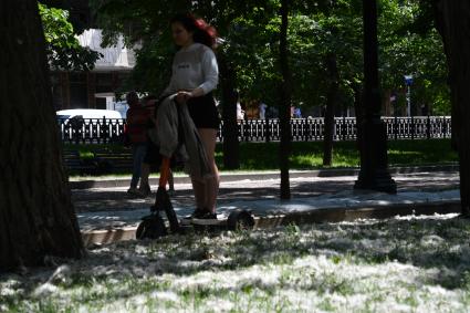 Москва. Земля покрыта тополиным пухом.