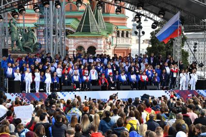 Москва.  Во время церемонии чествования команды Паралимпийского комитета России по итогам участия в XVI Паралимпийских летних играх в Токио.