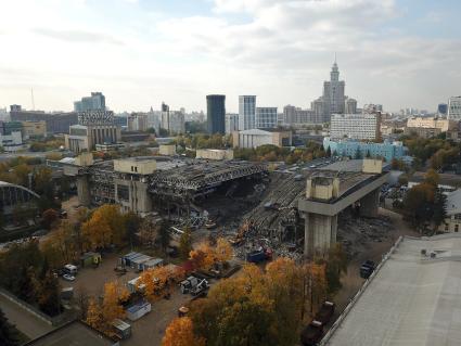 Москва.  Снос здания ледоввого дворца ЦСКА имени Всеволода Боброва на Ленинградском проспекте.