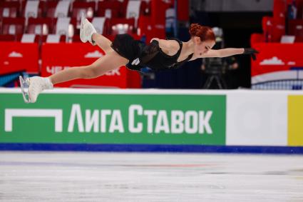 Челябинск. Спортсменка Александра Трусова во время произвольной программы женского одиночного катания на контрольных прокатах сборной России по фигурному катанию на ледовой арене `Трактор`.