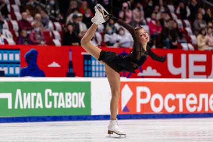 Челябинск. Спортсменка Анна Щербакова во время произвольной программы женского одиночного катания на контрольных прокатах сборной России по фигурному катанию на ледовой арене `Трактор`.