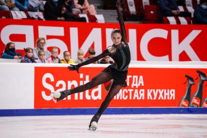 Челябинск. Спортсменка Камила Валиева во время произвольной программы женского одиночного катания на контрольных прокатах сборной России по фигурному катанию на ледовой арене `Трактор`.