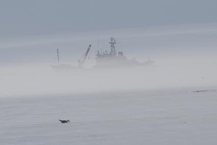 Сахалинская область, остров Уруп. Карабль в море.