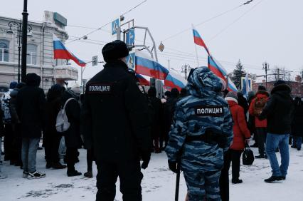 Томск. Жители города во время несанкционированной акции в поддержку оппозиционера Алексея Навального.