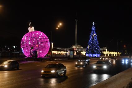 Москва.  Новогоднее оформление на Кутузовском проспекте и   Музей Победы на Поклонной горе.