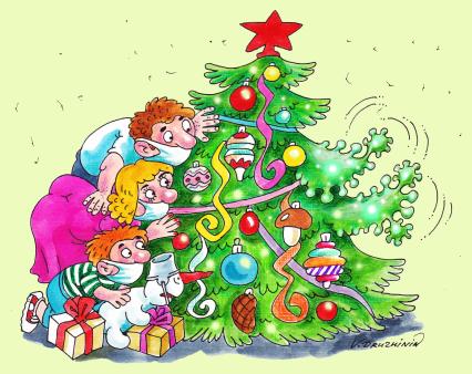 Карикатура. `Ковидные` ростки на новогодней елке.