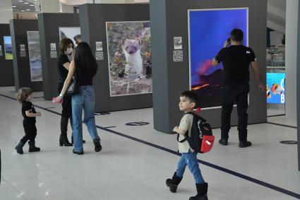 Москва. Посетители на открытии выставки `Камчатка: твоё невероятное приключение`в Москвариуме на ВДНХ.