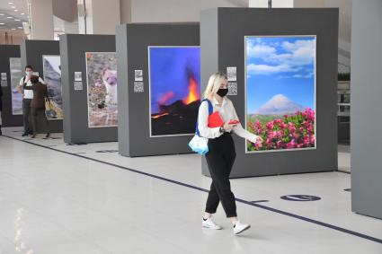 Москва. Посетители на открытии выставки `Камчатка: твоё невероятное приключение`в Москвариуме на ВДНХ.